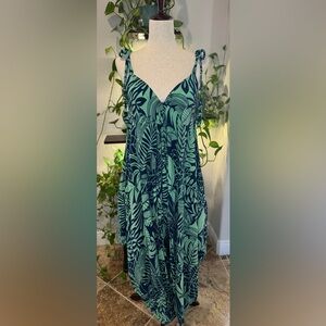 Chantique Teal Botanical Print Jumpsuit